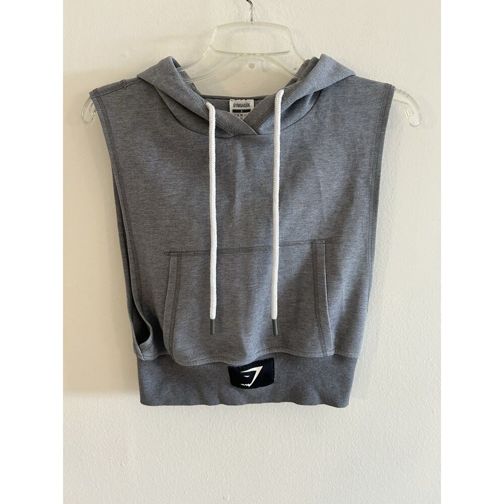 Gymshark Womens Sleeveless Hoodie Heather Grey Athletic Workout Top Size S